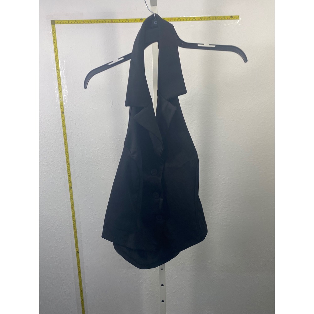 Black Halter Neck Vest Top Notched Lapel Button Down Open Back‎ Waistcoat 1X